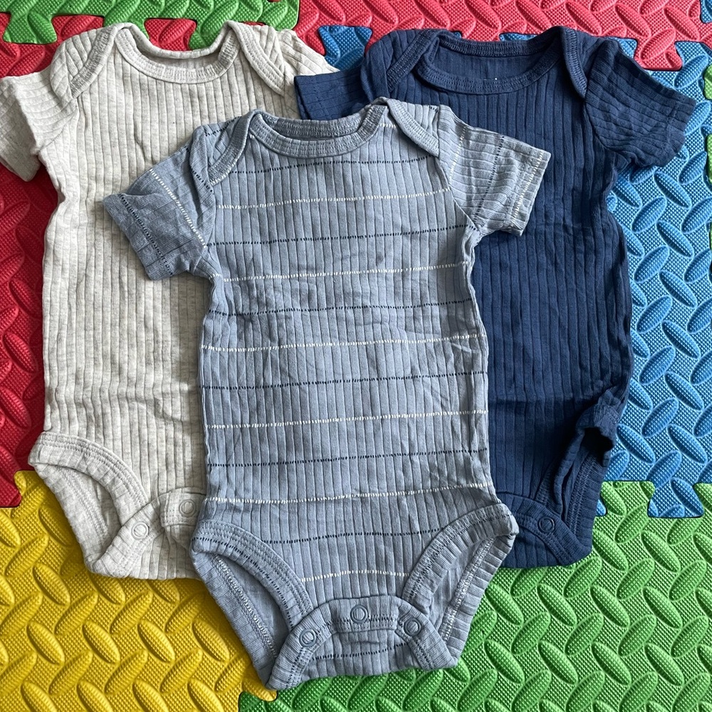 Carter's Ribbed Bodysuits - Cream, Light Blue, Navy